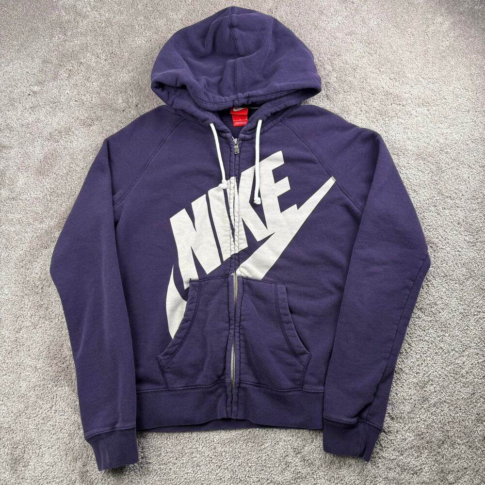 Nike Big Logo Full Zip Hoodie Size L Purple Oversized Swoosh Graphic